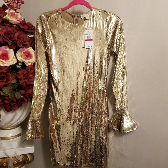 NWT Michael Kors Sequined Bell-Cuff Dress Size XS - Picture 3 of 5
